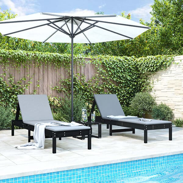 vidaXL Solsängar 2 st svart 199,5x60x74 cm massiv furu 825074